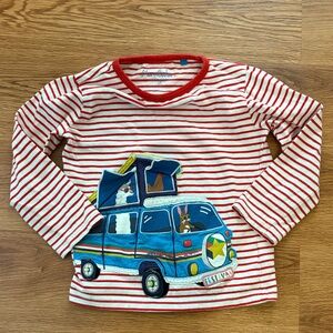 Mini Boden Striped Red Shirt with Fun Van Design Size 5-6